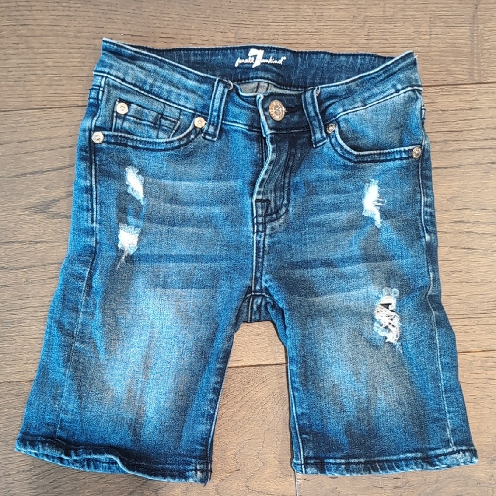 7 For All Mankind Dark Blue Distressed Kids Denim Shorts